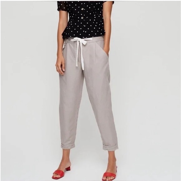 Wilfred Pants - Aritzia Wilfred Linen Allant Tie Front Trouser Pant Grey Size 2